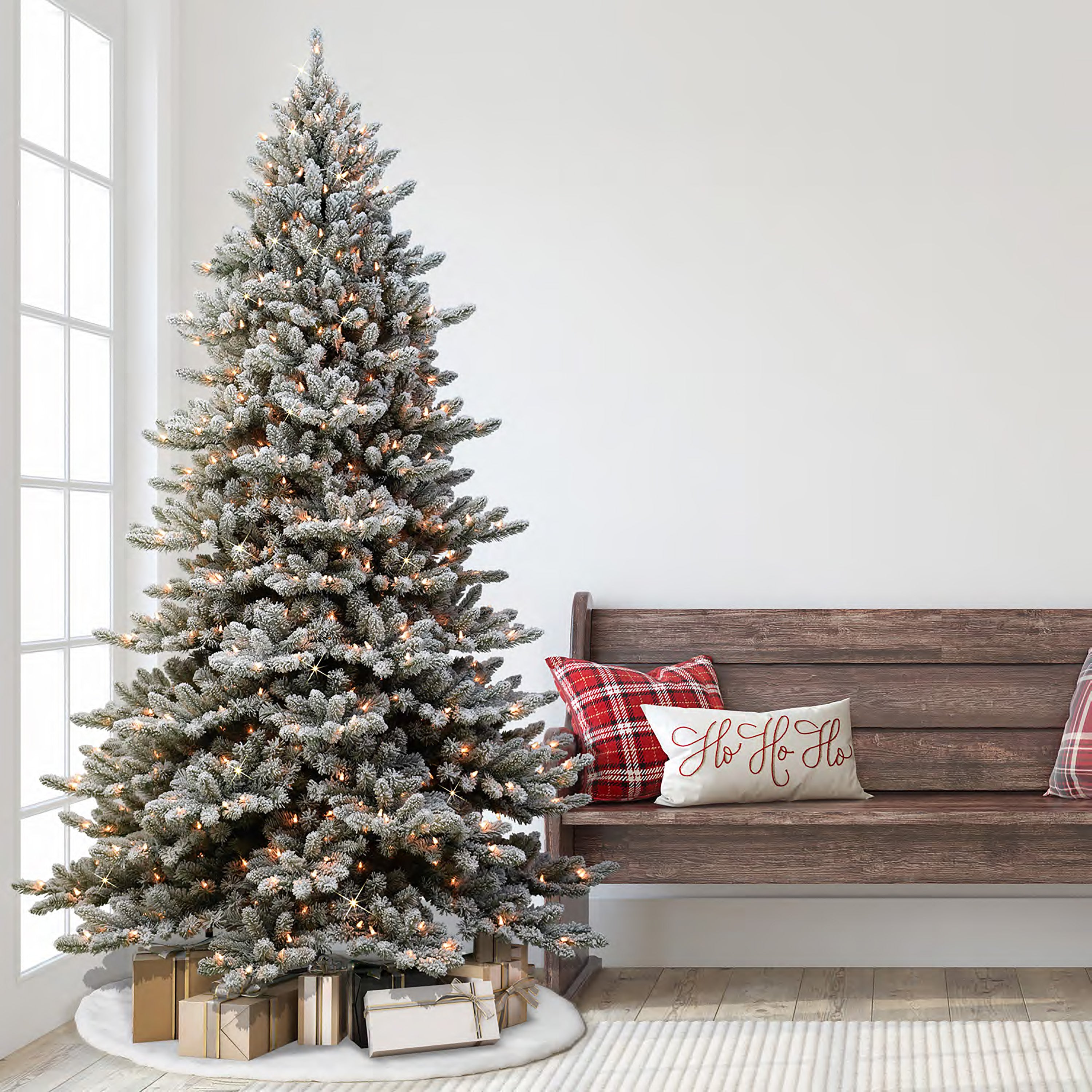 9ft Pre-lit Flocked Royal Majestic Fraser Fir Christmas Tree